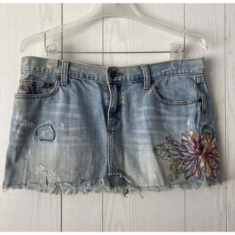 VTG‎ Y2K Abercrombie Fitch Mini/Micro Denim Skirt Distress Low Rise Size 8 Jean